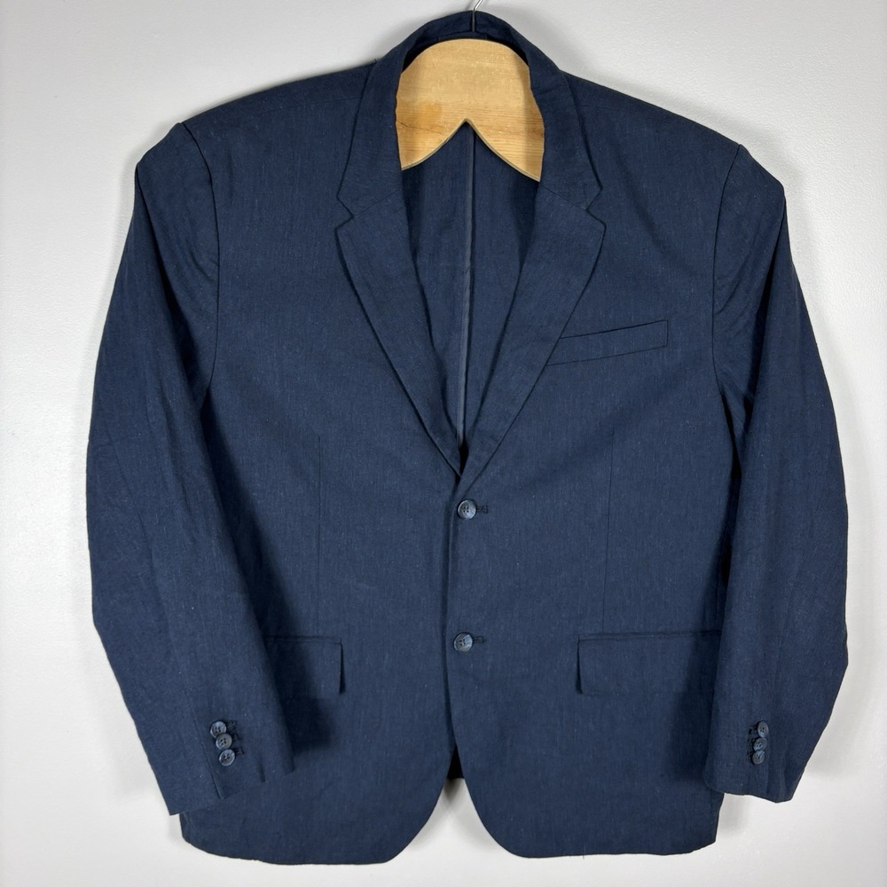 Old Navy Men's 2XL Blue Linen Cotton Blend Two Button Unlined Sport Coat Blazer